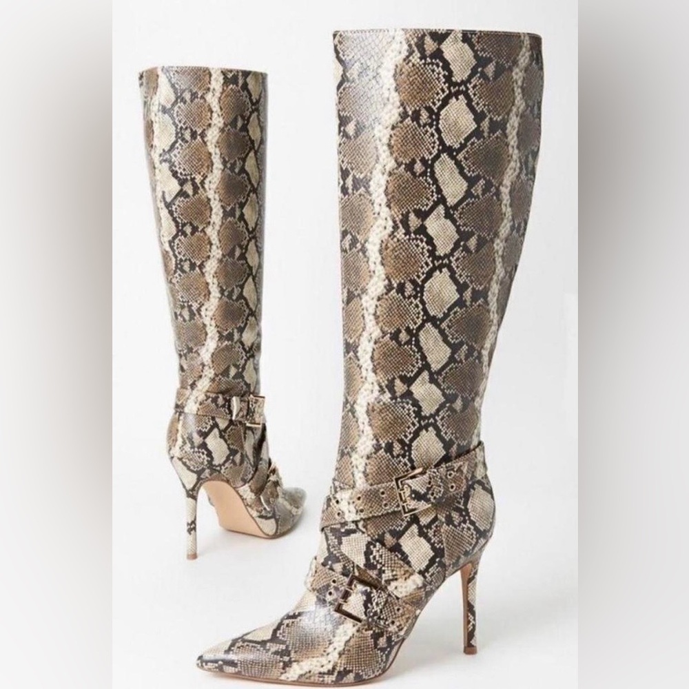 Snakeskin Pattern Knee-High Boots